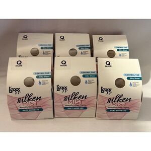 Lot of 6 L'eggs Silken Mist Control Top Sheer Pantyhose Nude Size Q NIP